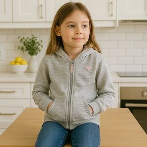 George Pink Heart Heather Grey Zip Up Hoodie Size Large (10-12)